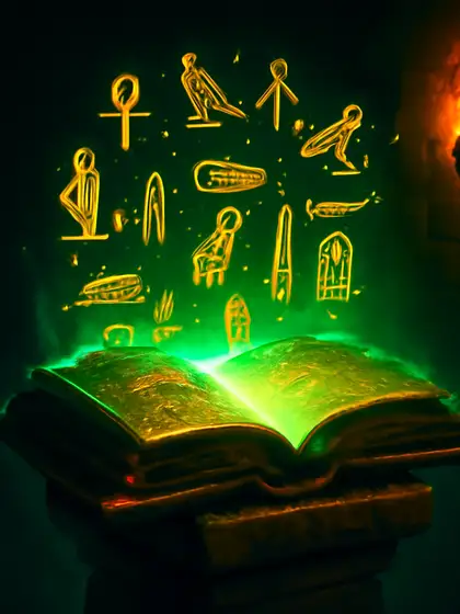 Oplichtend Egyptisch spreukenboek in een fakkelverlicht graf, Book of Dead bij Bet Ninja