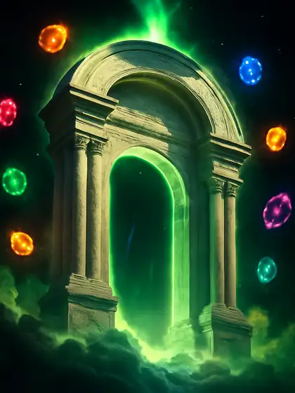 Marmeren hemelpoort met zwevende edelstenen in Gates of Olympus Super Scatter bij Bet Ninja