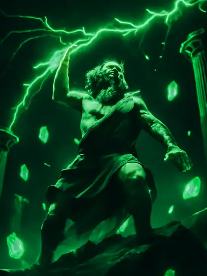 Zeus slingert groene bliksem vanaf de bergtop in Rise of Olympus 100 bij Bet Ninja