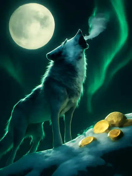 Zilveren wolf huilt op een besneeuwde klif onder volle maan, Wolf Power Megaways bij Bet Ninja